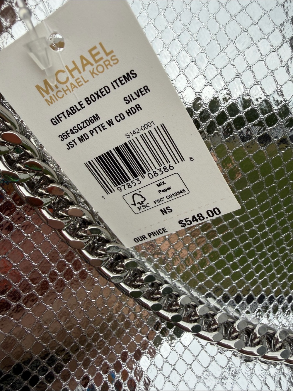 Michael Kors Jet Set Medium Pouchette Silver Metallic Snake Embossed NWT - Picture 7 of 10